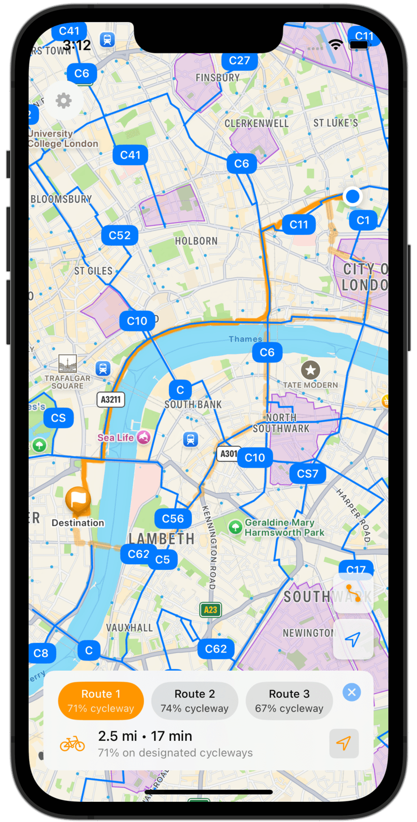 Screenshot of London Cycling Companion
